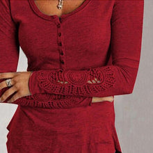 Load image into Gallery viewer, Fashion Women Spring Long Sleeve Button Tshirts Plus Size Sexy V-neck Hollow Out Lace T-Shirt Loose Casual Pullovers Tops