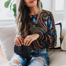 Load image into Gallery viewer, Female T-shirt  Women Casual Printing O-Neck Long Sleeves Pullover T-shirt Tops Autumn lantern Sleeve Streetwear