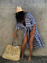 Load image into Gallery viewer, Fitshinling Summer Vintage Kimono Swimwear Halo Dyeing Beach Cover Up With Sashes Oversized Long Cardigan Holiday Sexy Covers