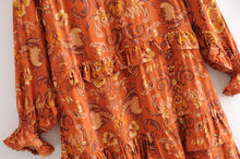 Load image into Gallery viewer, print frill dress women tiers V-neck long sleeve dress autumn  new boho dress
