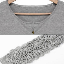 Load image into Gallery viewer, Fashion Women Spring Long Sleeve Button Tshirts Plus Size Sexy V-neck Hollow Out Lace T-Shirt Loose Casual Pullovers Tops