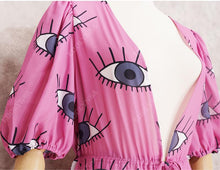Load image into Gallery viewer, Wrinkle-free Pink Eyes Chiffon Dresses Sexy Short Sleeve 2021 Summer Beach Dress Women Beach Wear Swim Suit Cover Up D1