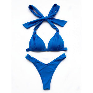 New Sexy Solid Halter Bikini Women Knot Swimwear