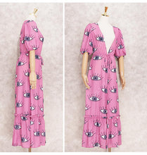 Load image into Gallery viewer, Wrinkle-free Pink Eyes Chiffon Dresses Sexy Short Sleeve 2021 Summer Beach Dress Women Beach Wear Swim Suit Cover Up D1