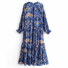 Load image into Gallery viewer, print frill dress women tiers V-neck long sleeve dress autumn  new boho dress