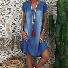 Load image into Gallery viewer, Women Short Sleeve V Neck Denim Jean Dress