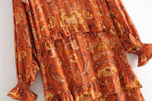 Load image into Gallery viewer, print frill dress women tiers V-neck long sleeve dress autumn  new boho dress