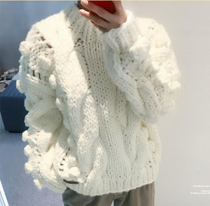 Women's Sweaters Hollow Out Loose Knitted Lantern Sleeve O-Neck Solid   Female Autumn Warm Ladies Pullovers