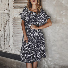 Load image into Gallery viewer, Women Loose O-neck Short Sleeve Dots Print Mini Dresses