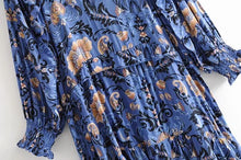 Load image into Gallery viewer, print frill dress women tiers V-neck long sleeve dress autumn  new boho dress