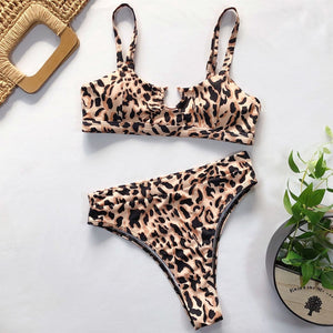 Leopard Sexy Women High Waist Bikini Swimsuit Swimwear Female Bandeau Thong Brazilian Biquini Bikini Set Bathing Suit Bather