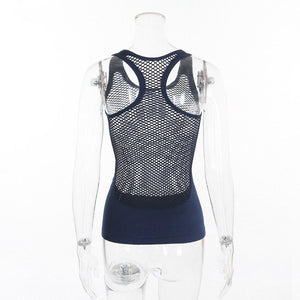 New Women blue Mesh Sports Running T-shirts Yoga Tanks Comfortable Loose Style Quick Dry Vest