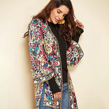 Load image into Gallery viewer, Ethnic Floral Spring Long Sleeve Side Split Casual Outerwear Retro Long Cardigan Jacket