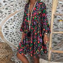 Load image into Gallery viewer, Women&#39;s Dresses Plus Size Loose Print Long Sleeve V-Collar Button Mini Dress