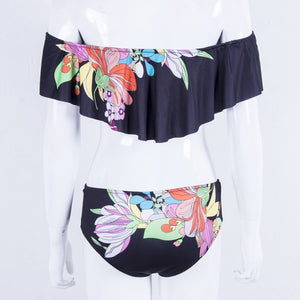 Off Shoulder Flower Swimwear Women Swimsuit Ruffles Bikini Set