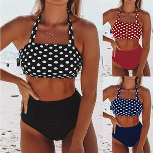 Women Bikini Set Halter Vest Beach High Waist Dot Swimwear