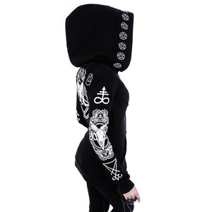 Women Plus Size Coat Punk Gothic Print Hooded Hipster Goth Dark Hoodies