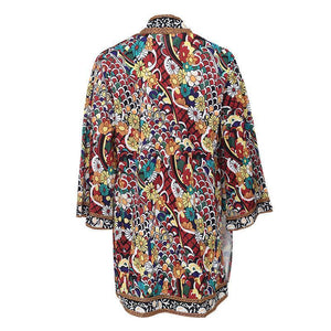 Ethnic Floral Spring Long Sleeve Side Split Casual Outerwear Retro Long Cardigan Jacket