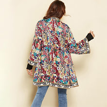 Load image into Gallery viewer, Ethnic Floral Spring Long Sleeve Side Split Casual Outerwear Retro Long Cardigan Jacket