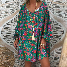 Load image into Gallery viewer, Women&#39;s Summer Boho Vintage Floral Print Deep V Neck Beach Mini Dresses