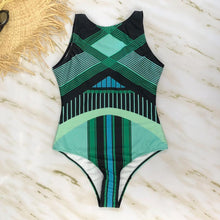 Load image into Gallery viewer, Striped Women One Piece Swimsuit Swimwear Printed Summer Bathing Suit Tropical Bodysuit-1