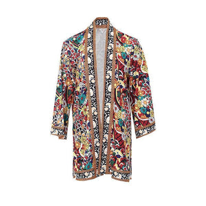 Ethnic Floral Spring Long Sleeve Side Split Casual Outerwear Retro Long Cardigan Jacket