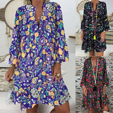 Load image into Gallery viewer, Women&#39;s Dresses Plus Size Loose Print Long Sleeve V-Collar Button Mini Dress