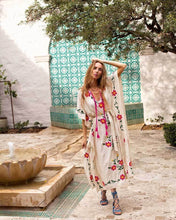Load image into Gallery viewer, Boho Floral Embroidered V-neck Tassel Batwing Long Sleeve Maxi Kaftans Dress