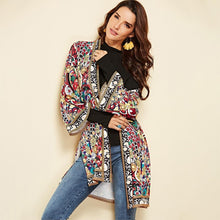 Load image into Gallery viewer, Ethnic Floral Spring Long Sleeve Side Split Casual Outerwear Retro Long Cardigan Jacket