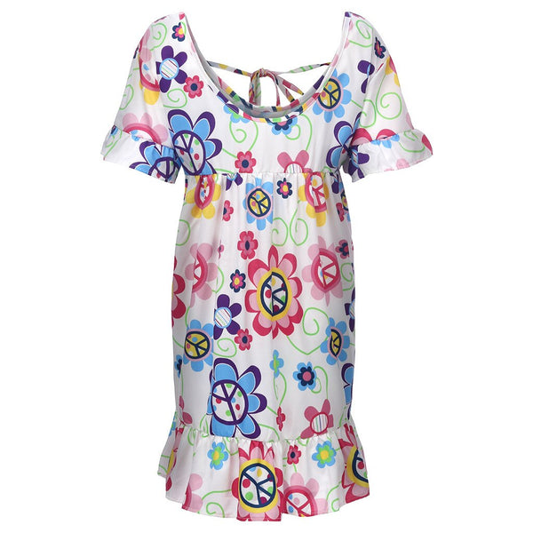 Bohemian Loose Flower Print Short-sleeved Ruffled Summer Mini Dress