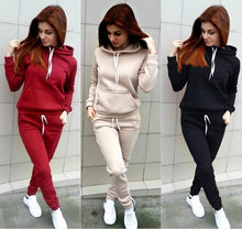 Load image into Gallery viewer, Autumn Winter Suit Casual  Women&#39;s Suit Loose Patchwork Hoodies and Long Pants 2 Pcs  Lantern Sleeve Big Size Female Sets