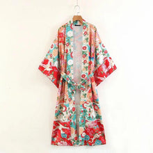 Load image into Gallery viewer, Boho Patchwork Maxi Floral Print Long Batwing Sleeve Belt Cover-up