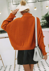 Solid Color Turtleneck Knitted Pullover Sweater