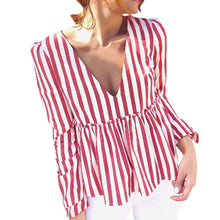 Load image into Gallery viewer, Tops Womens new arrived Casual Striped V-Neck Full sleeve  Shirt brief t-shirt