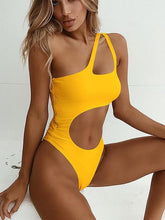 Load image into Gallery viewer, Unibody Swimsuit with Pure Color and Sexy Gathering Irregular Bikini