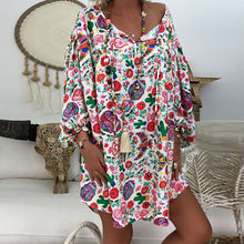 Load image into Gallery viewer, Women&#39;s Summer Boho Vintage Floral Print Deep V Neck Beach Mini Dresses