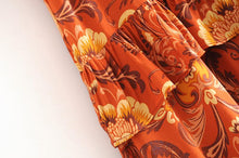 Load image into Gallery viewer, print frill dress women tiers V-neck long sleeve dress autumn  new boho dress