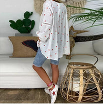 Load image into Gallery viewer, Women White Casual Lantern Long Sleeve Hollow Pentagram Printed Blouse Shirt