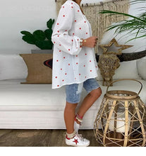 Load image into Gallery viewer, Women White Casual Lantern Long Sleeve Hollow Pentagram Printed Blouse Shirt