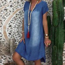 Load image into Gallery viewer, Women Short Sleeve V Neck Denim Jean Dress