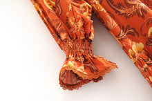 Load image into Gallery viewer, print frill dress women tiers V-neck long sleeve dress autumn  new boho dress