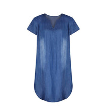 Load image into Gallery viewer, Women Short Sleeve V Neck Denim Jean Dress