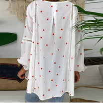 Load image into Gallery viewer, Women White Casual Lantern Long Sleeve Hollow Pentagram Printed Blouse Shirt