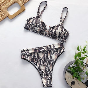 Leopard Sexy Women High Waist Bikini Swimsuit Swimwear Female Bandeau Thong Brazilian Biquini Bikini Set Bathing Suit Bather