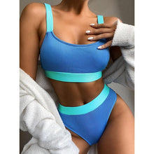 Load image into Gallery viewer, High Waist Bikinis 2021 Swimsuits Bandeau Swimwear Women Splicing Bikini Beachwear Sports Ribbed Bathing Suits New bikini