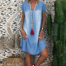 Load image into Gallery viewer, Women Short Sleeve V Neck Denim Jean Dress