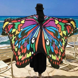 Chiffon Beach Butterfly Wing Print Shawl For Women