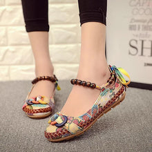 Load image into Gallery viewer, Bead Chain Knitting Butterflyknot For Women Vintage Retro National Wind Lace Up Flat Shoes
