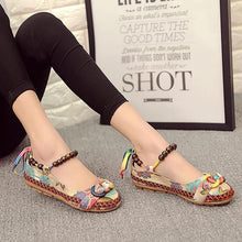 Load image into Gallery viewer, Bead Chain Knitting Butterflyknot For Women Vintage Retro National Wind Lace Up Flat Shoes