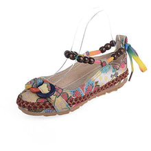 Load image into Gallery viewer, Bead Chain Knitting Butterflyknot For Women Vintage Retro National Wind Lace Up Flat Shoes